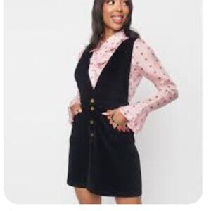 The Impeccable Pig Black Cord Overall Dress – Medium, Gold Buttons